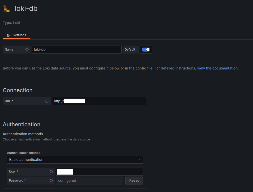 Grafana Loki Data Source Settings